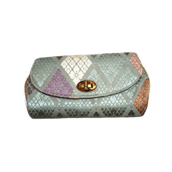 B. TIHMODE Vintage 60s Brocade Satin Clutch – Rare Geometric Evening Purse - Picture 1 of 13